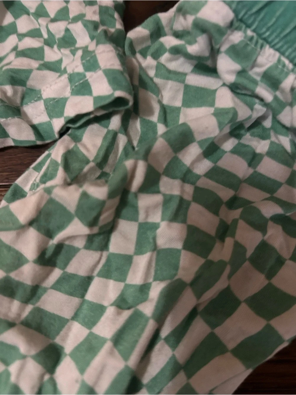 Girls' Green Checkerboard Long Sleeve Pajama Set